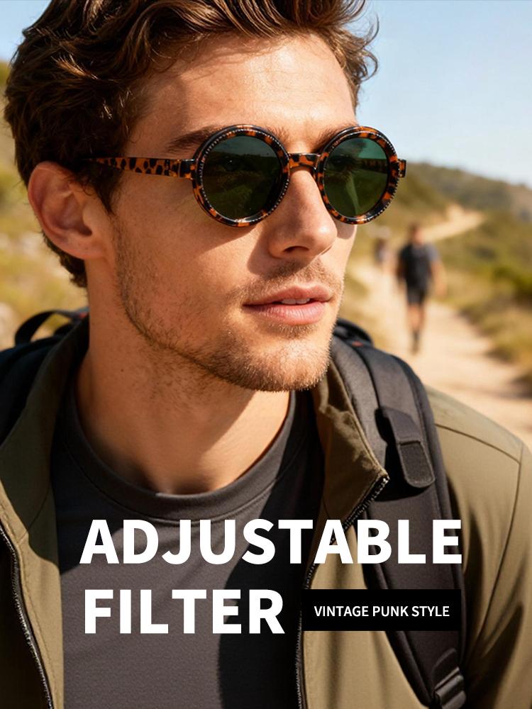 【Black Friday】Cyxus Adjustable ND Filter Sunglasses with 9-Step Light Reduction Polarized UV400 Vintage Punk Style Unisex Shades for Outdoor Travel - P1323