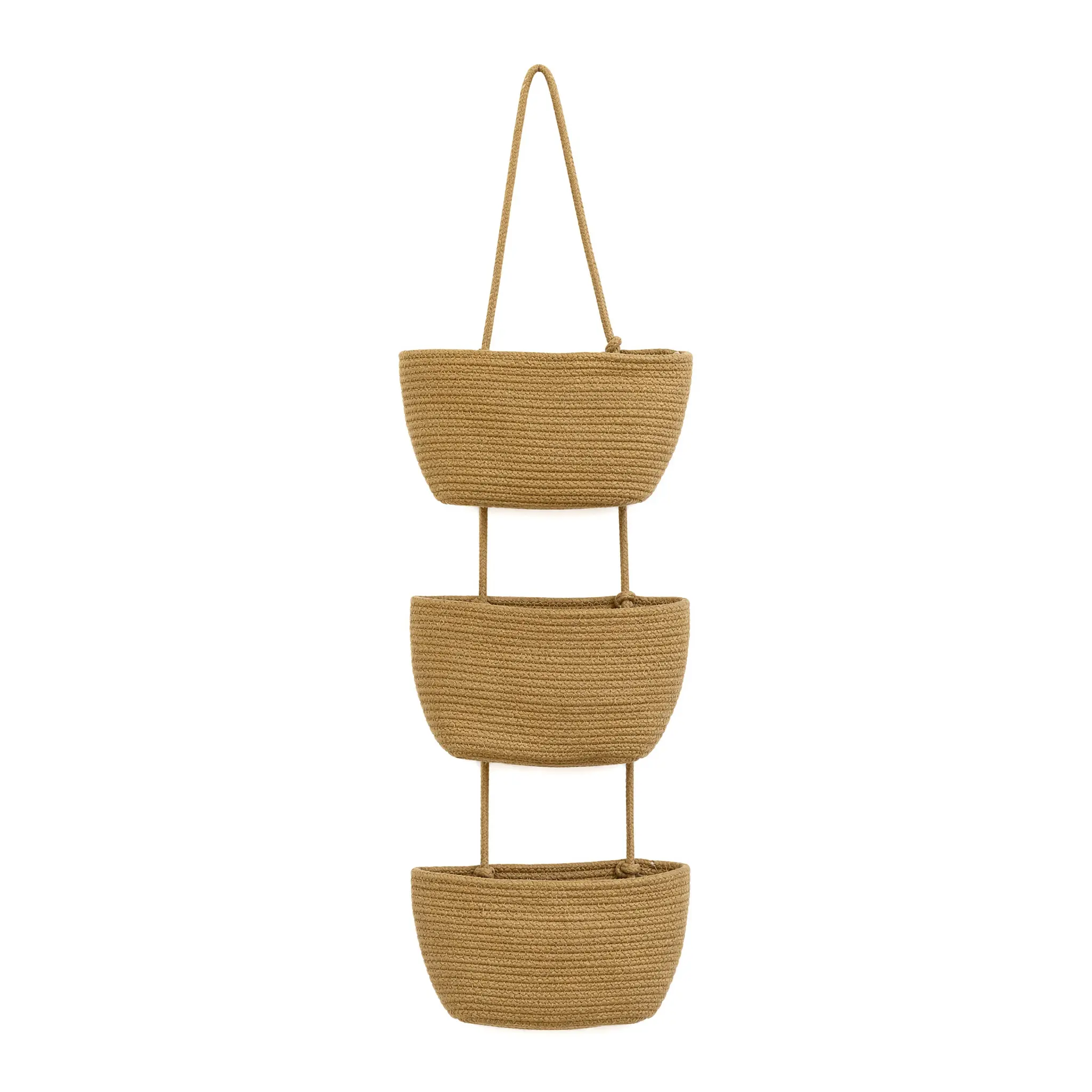 3 Tier Cotton Rope Wall Hanging Storage Basket Boho Woven Wall Organizer  Space Saving Vertical Wall Mount Basket for Bathroom Kitchen Bedroom Entryway Nursery Decor Hold Cosmetics Toiletries Small Household Sundries Farmhouse Home Storage Solution