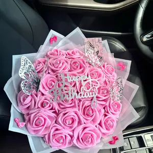 Eternal Everlasting Rosé Happy Birthday Bouquet with butterflies Ramo - Customizable sign- Birthday - Graduation - Anniversary