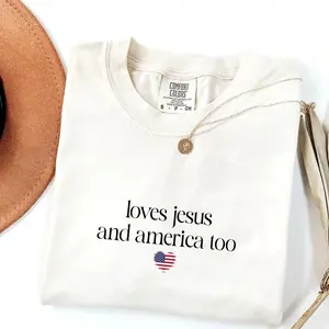 [Comfort Colors Collection] She Loves Jesus and America Too Shirt, Comfort Colors 4th of July Flag Shirt, Christian 4th of July Shirt, Patriotic Tshirt, Jesus Lover Gift