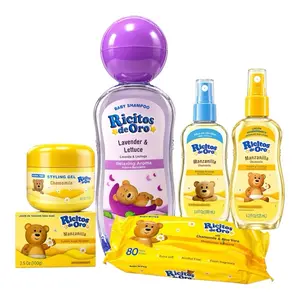 Ricitos de Oro Manzanilla Ricitos de Hair Gel 4 oz(COMBO), Olor de Colonia 3.4 oz, Shampoo 8.4 oz, and jabon de barra 3.5oz: Manzanilla Scent! - Alcohol-Free Chamomile Extract Gel for Daily Use - Lightweight Frizz Control & Shiny Smooth Formula - 4.0 Oz