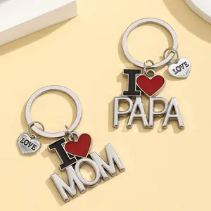 I Love MOM PAPA Keychain,Gift for Mom & Dad - Key Ring for Mother's day,Father's day,Birthday from Daughter Son
