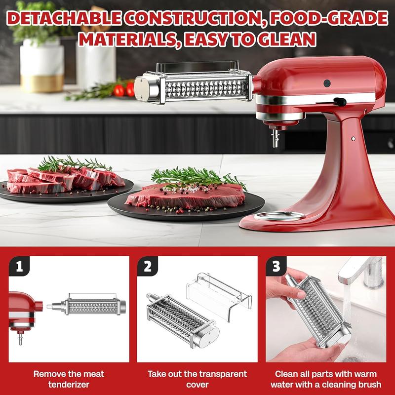 KitchenAid Meat Tenderizer Attachment for KitchenAid Mixer Stainless Steel Gears Effortless Tenderizing Utensils Perfect Results