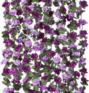 9 Pack 72 FT Artificial Flower Garland, Fake Purple Roses Vines Silk Flowers Faux Plastic Outdoor Hanging Floral Ivy Garland Decoration for Wedding Arch Bedroom Home Wall Backdrop Room Decor
