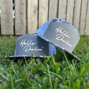 Hello Darlin Trucker Hat, 7 Panel Camo Snapback Mesh Back Cap, Retro Western Cowboy Hat, Gift for Men Women