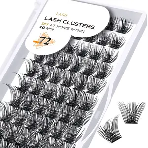 Lash Clusters Wispy B02 72PCS D Curl 8-16mm Natural Individual Lashes Soft Band DIY Home Application Reusable Long Lasting Knot Free Matte Dark Youth Friendly Eyelashes Gentle Makeup Realistic