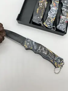 4PCS folding pocket knives, Mysterious skull design handle, for Outdoor Camping, Fishing, Hiking, Men's Gift