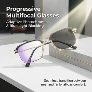 Daily Wear Progressive Glasses – Multifocal Vision, Light-Responsive Lenses, UV Protection & Blue Light Shield, Lightweight Style