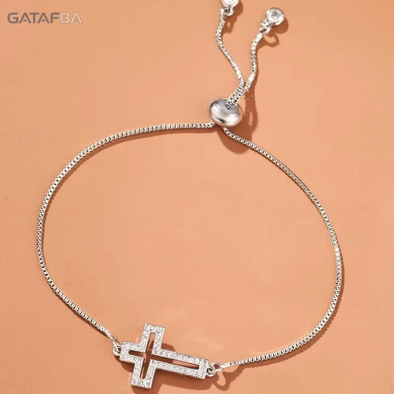 Women's Vintage Rhinestone Cross Chain Bracelet, Stainless Steel Minimalist Elegant Cross Link Jewelry, Shiny Water Drill Anti-Allergy Waterproof Dainty Wrist Bracelet for Daily Casual, Party Wear, Ideal Gift for Women, Bracelets