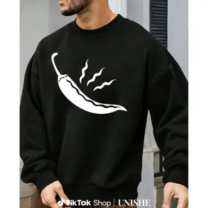 Breathable Long Sleeve Men’s Top with White Chili Pepper Print – Ideal Weekend Outfit