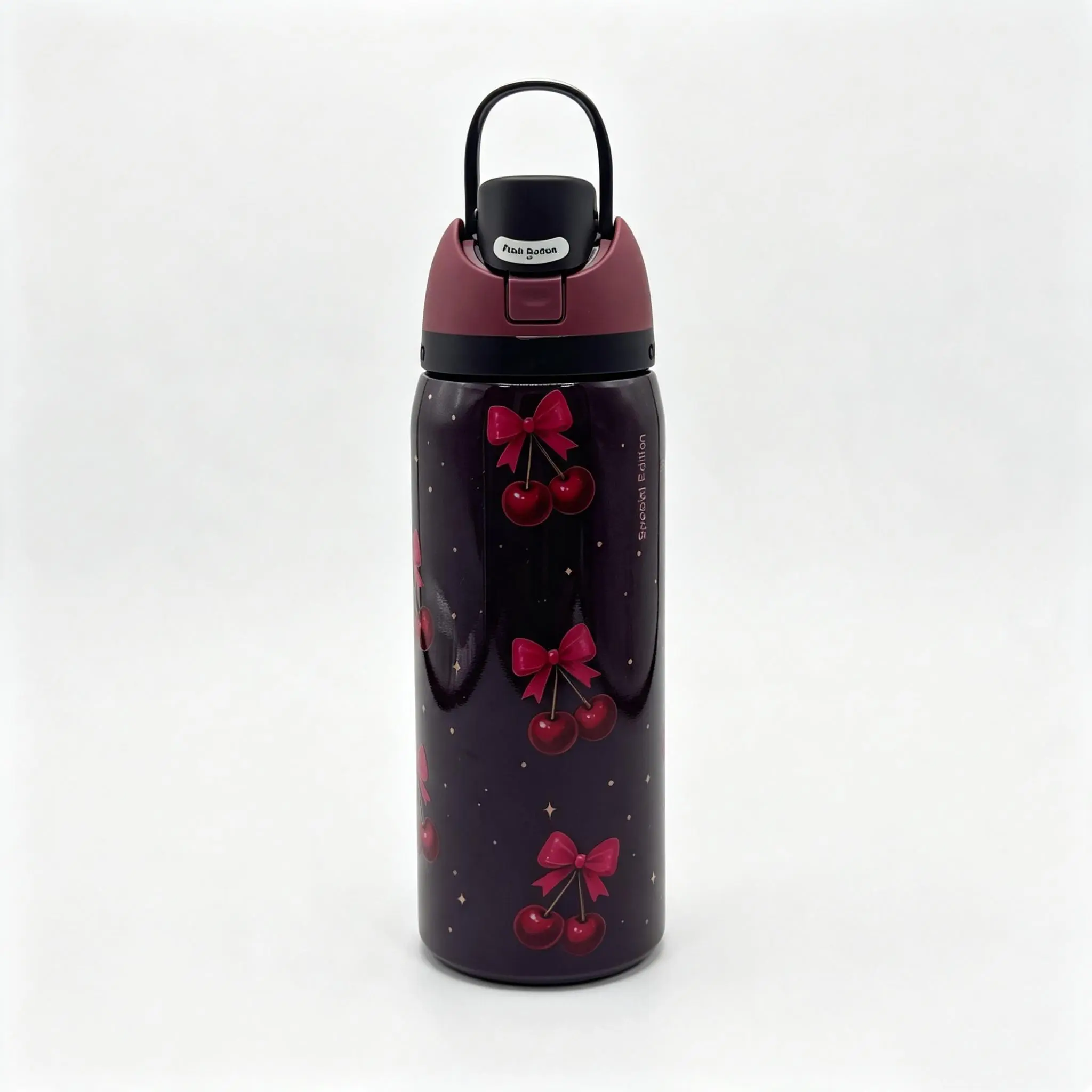 Owala 32oz Cute Cherry Bow Insulated Stainless Steel WaterBottle, Leak-Proof Flip Straw Tumbler, 24H Cold Retention,Portable Travel Cup for Girls' Kitchenware Drinkware VacuumFlasks flask to-go sport reusable vacuum mug heat hidden storage perfect gift Li