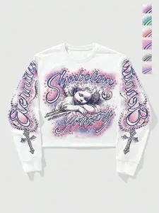 Men's Gothic Art Style Round Neck Knit Sweatshirt, Casual Comfy Regular Fit Long Sleeve Pullover for Spring & Fall, Fashion Men's Top for Daily Wear, Hoodie