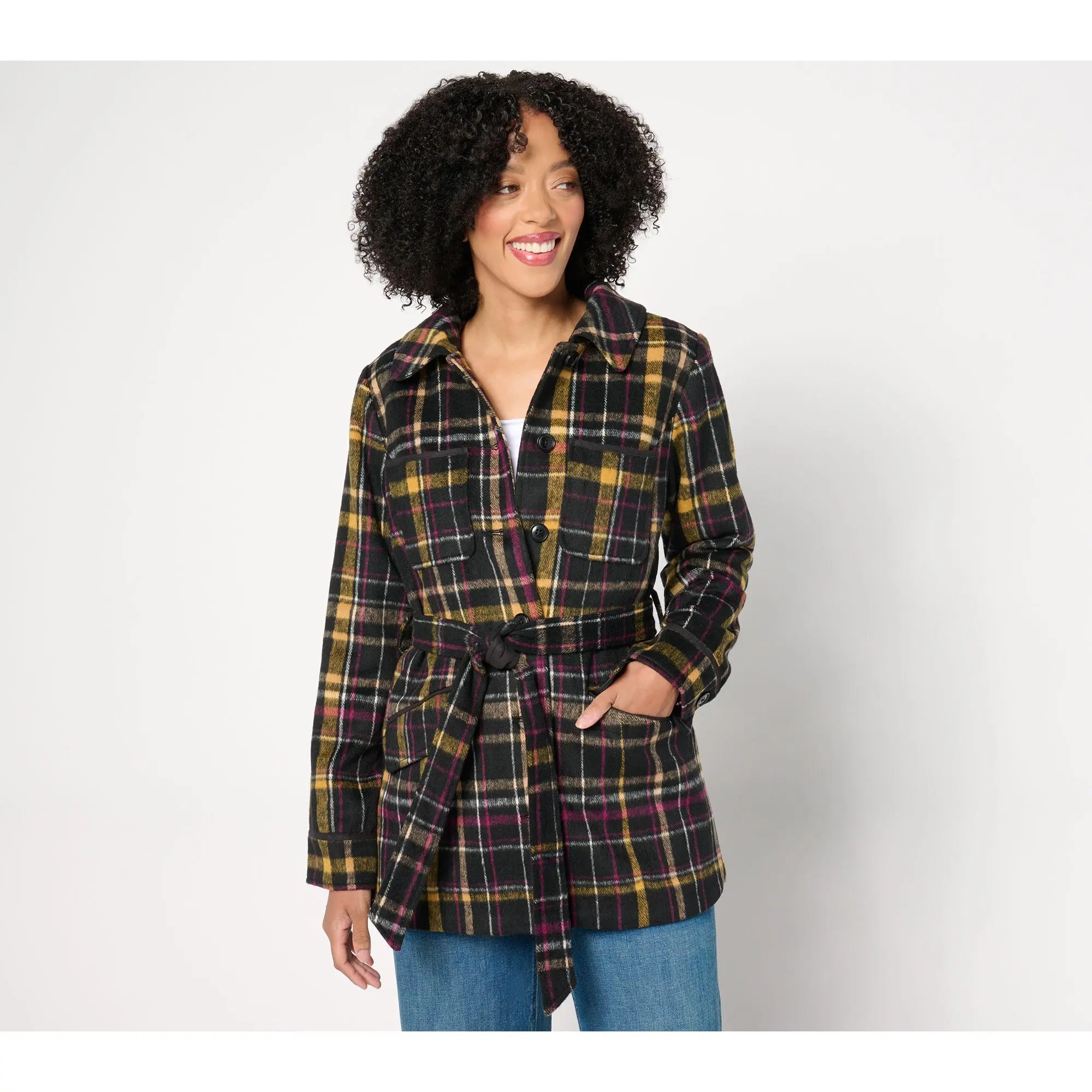 Isaac Mizrahi Live! Petite Estate Faux Wool Plaid Jacket