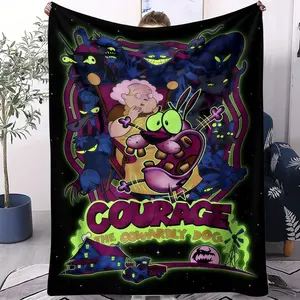 Retro Courage the Cowardly Dog Slogan Print Blanket, Neon Graffiti Design, Perfect for Cartoon Nostalgia, Gift for Fans & Spooky Cozy Living Spaces