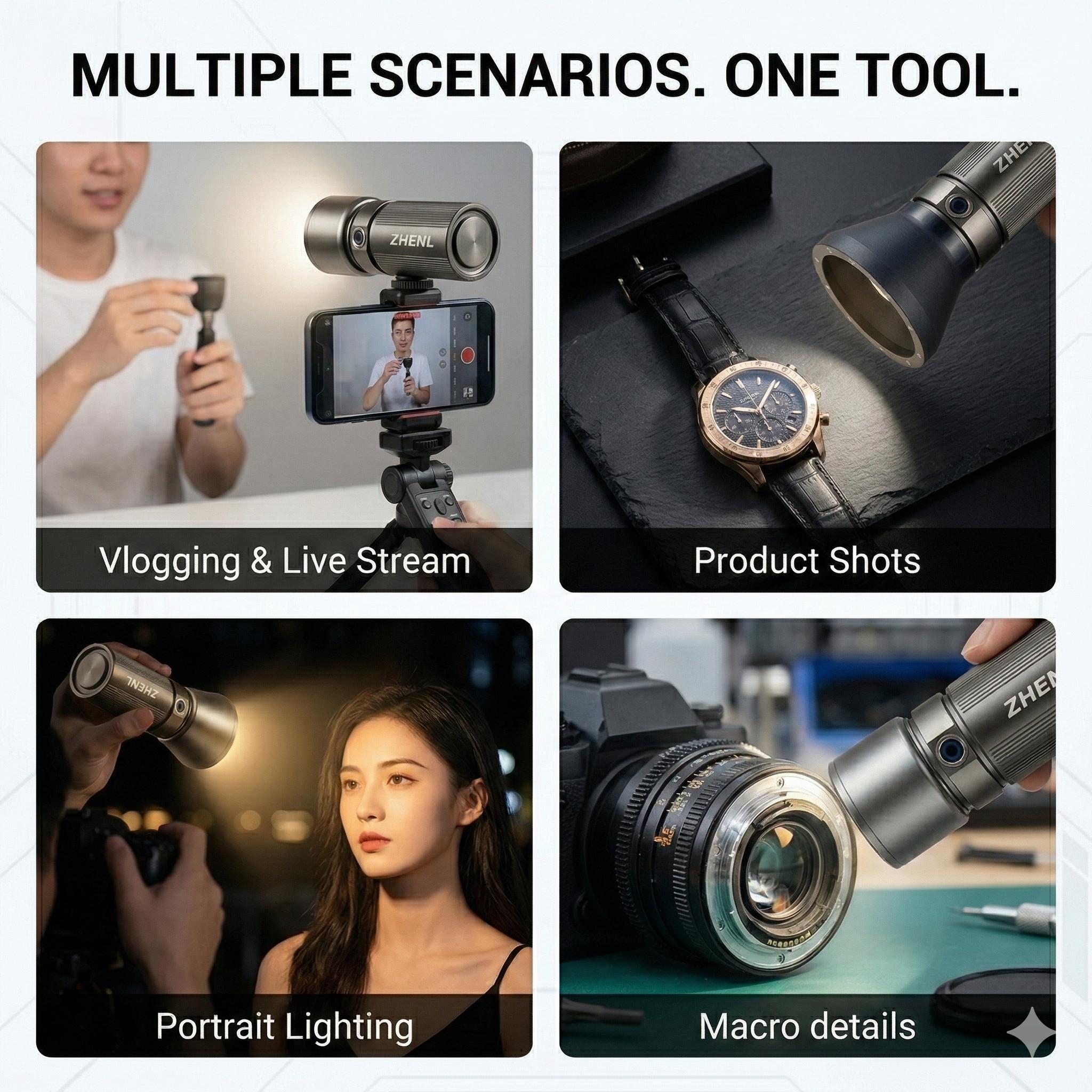 ZHENL Magnetic Projector Light Kit, 7500mAh Reverse Charging Power Bank, Portable LED Video Light with 12 Gobos & Optical Snoot, Professional Shadow Effects for Camera/Phone Photography