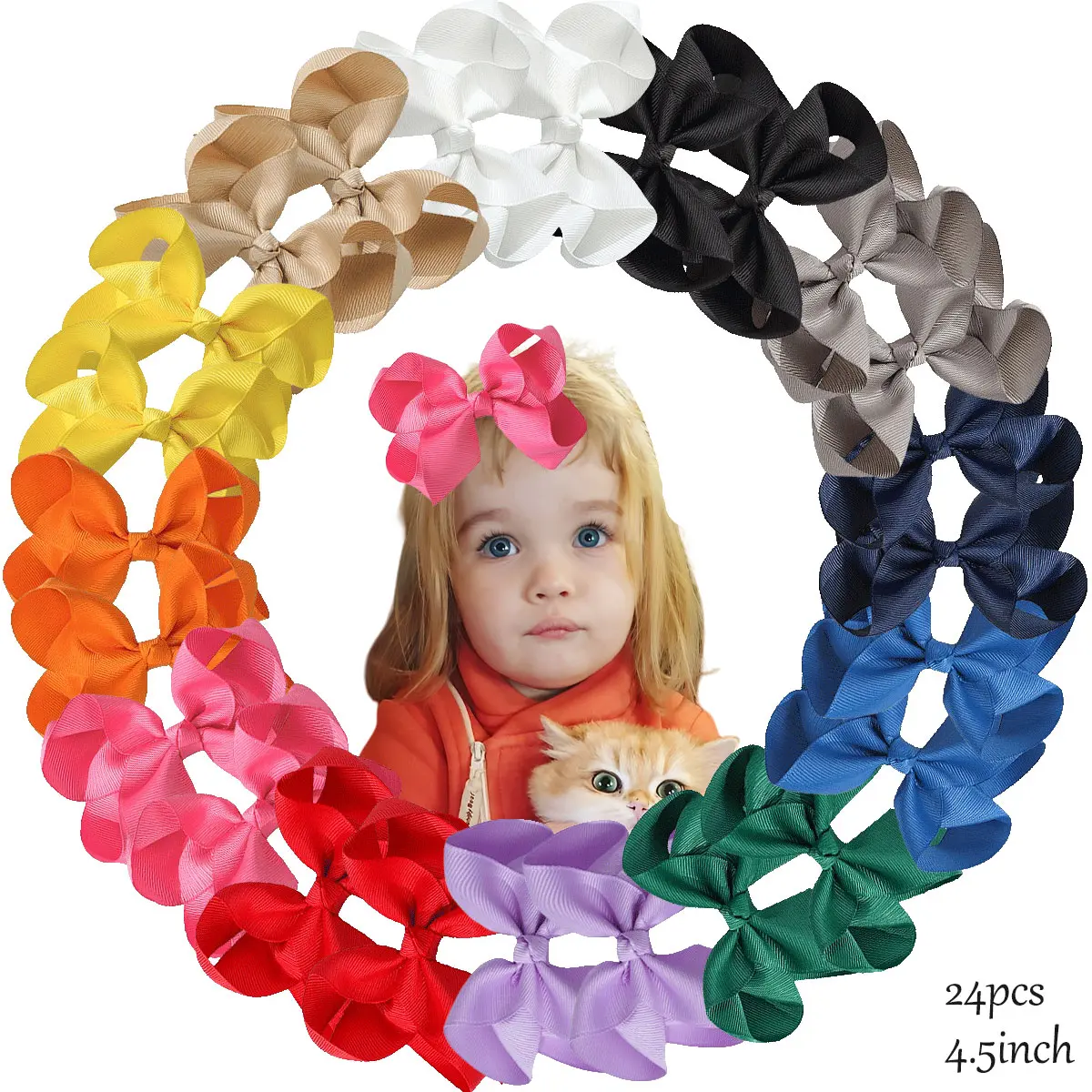 JoyBowie 24-piece Set of 4.5-inch Solid Color Hair Bows for Kids Vibrant and Versatile Hair Accessories boutique baby girl hair bows