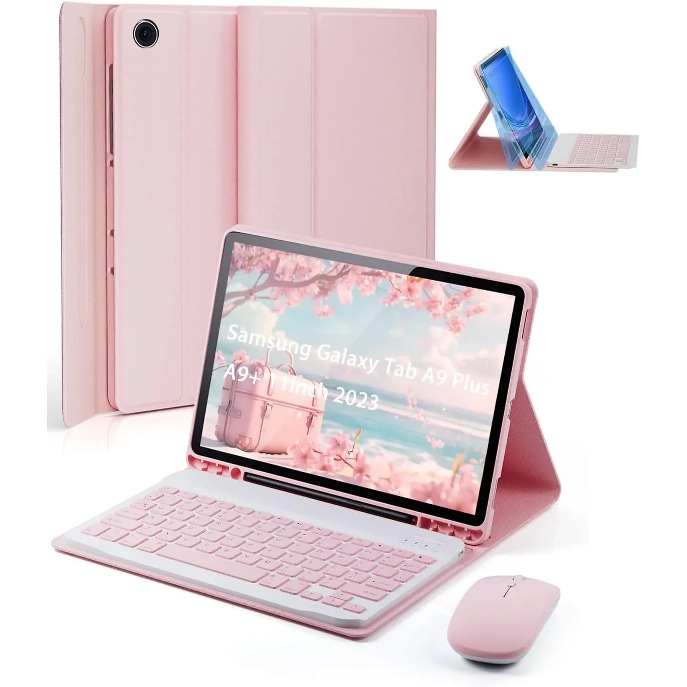 Case Keyboard for  Galaxy Tab A9 Plus / A9+ 11inch 2023 -  and Detachable  Keyboard, Slim Case with S Pen Holder, Auto Sleep/Wake (Pink)