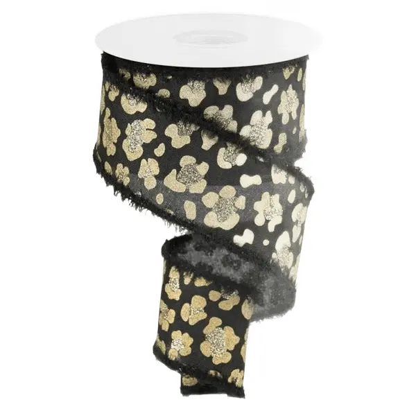 2.5" x 10yd Leopard Print Ribbon – Royal/Drift Black/Gold