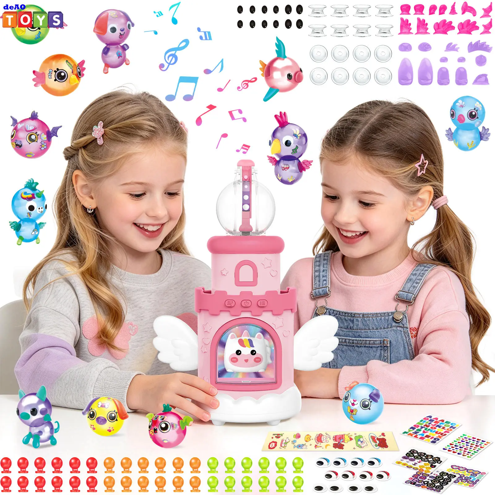 deAO Electric Balloon Inflator Toy for Kids, Automatic Balloon Pump Machine with DIY Animal Balloon Making Kit, Music & Lights, Creative Arts and Crafts Activity Set, Birthday & Christmas Gifts for Girls and Boys