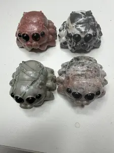 Mia(11322)gc.Adorable hand-carved natural stone spider carvings with distinctive natural mineral markings