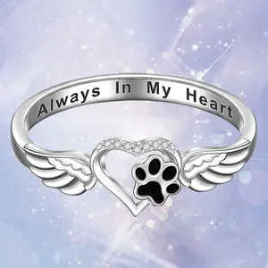 Heartfelt Guardian Angel Wings Ring with Footprints - Memorable Family Gift for Birthdays