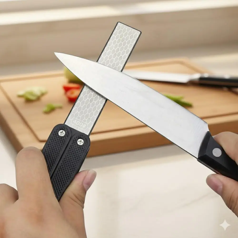 Dual-Sided Diamond Sharpening Stone 400/600 Grit Portable Folding Knife Sharpener with Non-Slip Handle EVA Case Outdoor Camping Hunting Chef Tools Maintenance Polishing Kit for Home Tactical Blades