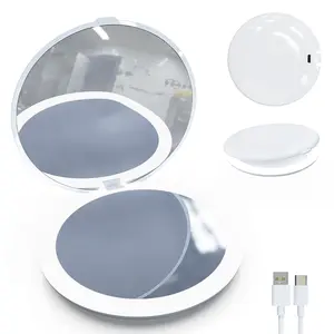 Smart Compact Makeup Mirror, 15° Auto On/Off Lights, 1X/5X Dual Sided Magnifying Portable Travel Makeup Mirror, Mirror for Handbag and Pocket, Rechargeable Mirror for Girls (with USB Cable)