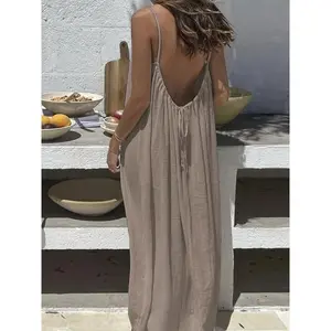 Women's Backless Long Dress, Loose-Fitting Sleeveless Vacation Style, Elegant Summer, Ladies Fashion Clothing, Casual Wear