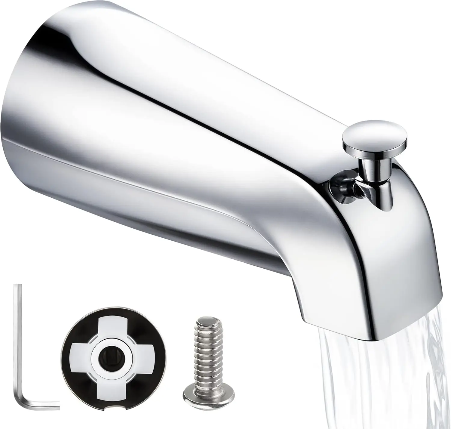 Chrome Slip-Fit Tub Spout with Diverter - 1/2 Copper Pipe Connection Leak-Proof Metal Bathtub Faucet Spout Replacement for Bathrooms, Easy Installation for DIY Users (1 Pack), Copper Pipes, Pre-Assembled