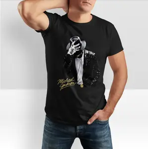 Cotton Casual Fashion T-Shirt  Iconic Pose With Signature And Sparkling Jacket Design Perfect For Music Lovers And Pop Culture Fans Ideal Gift For Friends Family Or Yourself During Spring Summer Seasons
