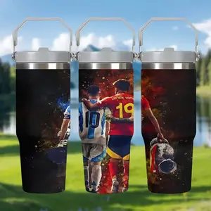 1pc The 10 & 19 Champions Moment Travel Cup Europa Champions Theme Stainless Steel Portable Cup Insulated Water Bottle, 30oz Round Lid, Durable Leak-Proof, Ideal Gift for Outdoor Travel