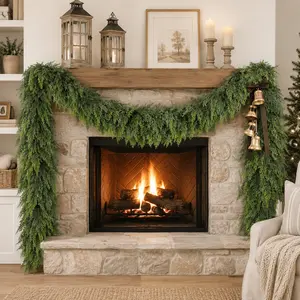4 Pcs 6 FT Artificial Cedar Garlands, Real Touch Winter Cedar Garland, Green Artificial Greenery Pine Garland for Table, Mantle, Wall, Indoor, Outdoor Christmas Decorations (2, 6 FT)