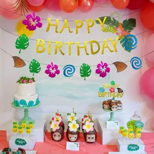 LaVenty cake shed cake topper gender reveal Glittery Moana Birthday Banner & Cake Topper Set for Hawaiian Luau Party Decoration Kids Tropical Theme Ornaments Gifts