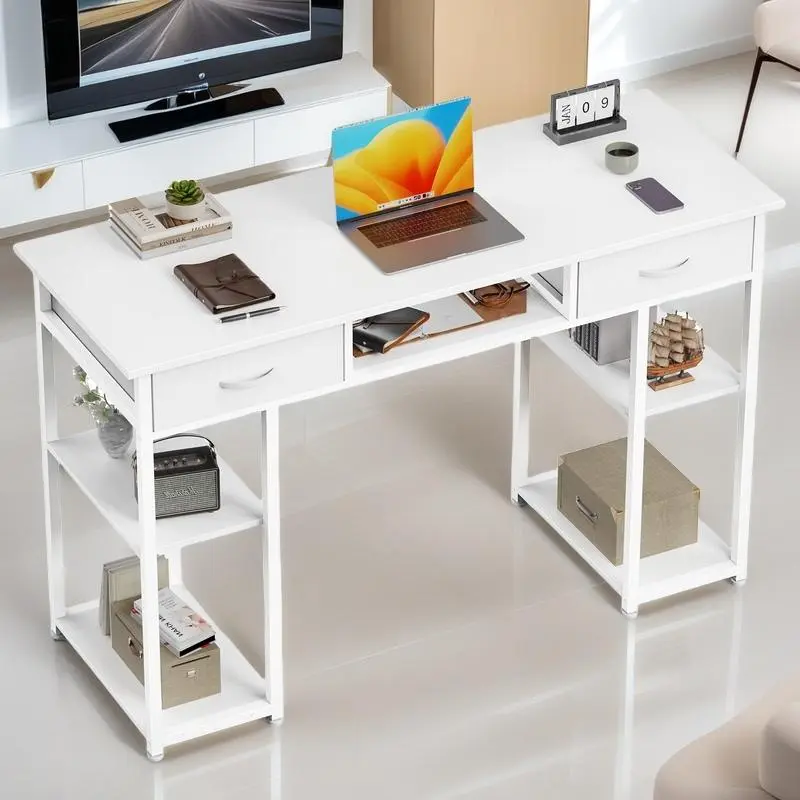 48 Inch Computer Desk with Fabric Drawers & Power Outlets, Office Desk ...