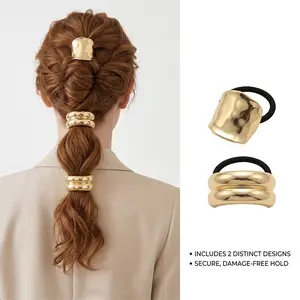 Golden Hair Cuff Hair Band for Women Set of 2 | Soft Ties | Ponytail Hair Cuff | Statement Pony Holder for Women Hairties | Unique Accessories | Perfect for Stylish Hairstyles
