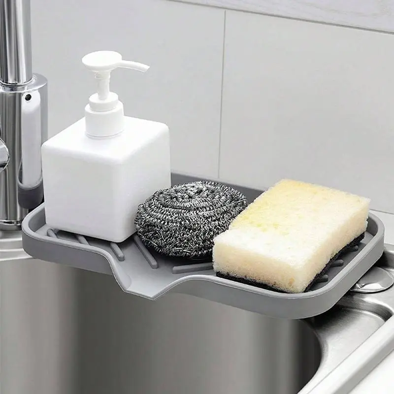 2-Pack Water Absorbent Silicone Sink Drain Mat Non-Slip Self-Draining Sponge Holder Space-Saving Kitchen Bathroom Gadget for Countertop Protection Drainage Efficiency Water Splash Guard Two-Pack