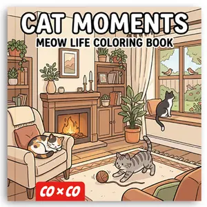 Coloring book，Cat lovers must have this therapeutic coloring book for cats! It features all the adorable moments of cats in daily life, and it's a stress-relieving tool that both adults and children can enjoy coloring. Colored Art