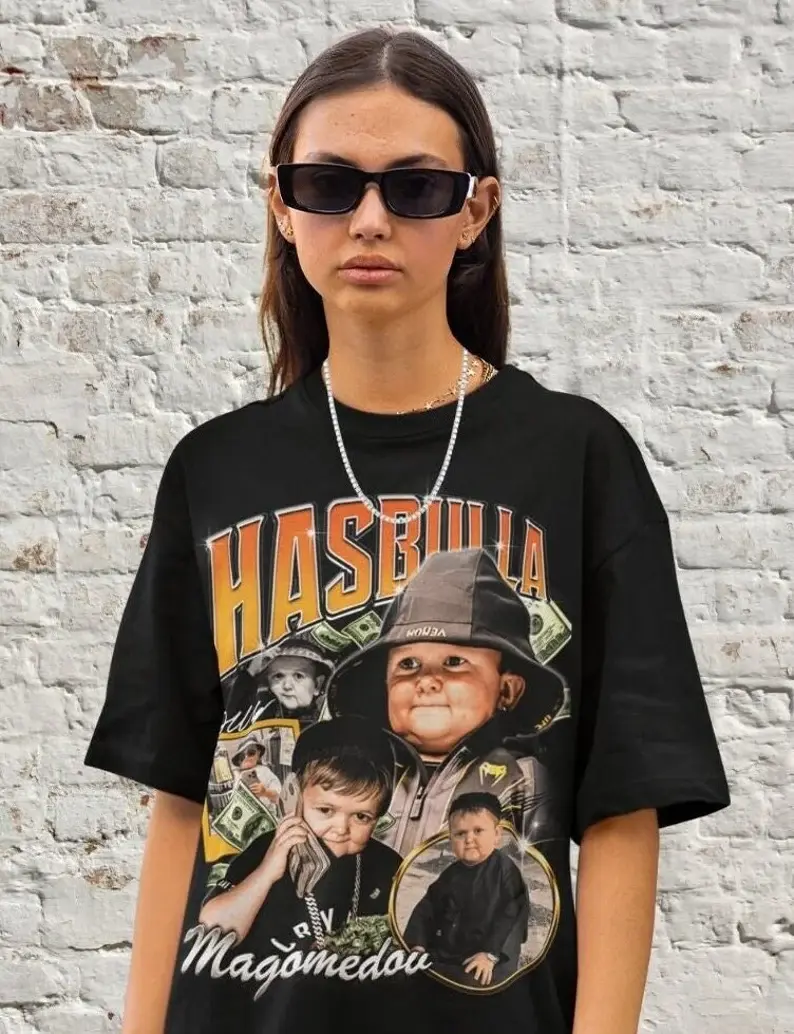 Personalizei Retro Hasbulla Magomedov T Shirt, Funny  Tee, Valentines, Mothers Day Present Vintage Bootleg 90s Fans Hip Hop Shirt. Graduate Gift Gender-Neutral Adult Clothing, Gift for Him, Gift for Her Top Womenswear