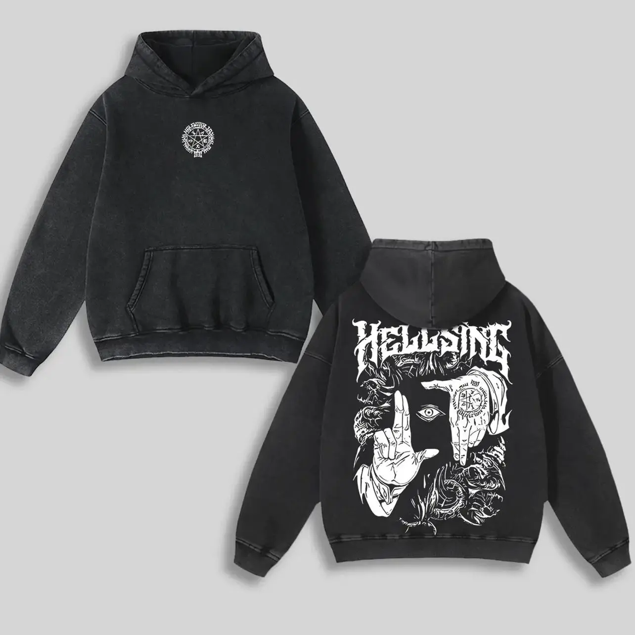 Alucard Hellsing Hand Signs Hoodie Washed Cotton Oversized Anime Manga, Hellsing Hoodie, Anime Streetwear, Gift For Anime Fan, Weeaboo Graphic Hoodies 8I5 H1C