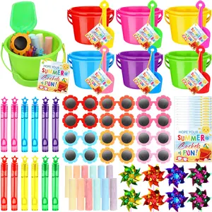 24 Sets Unisex End of Year Teacher Gifts Plastic Buckets Bulk - Goodie Bags Fillers with Cards, Class Rewards for Preschool Kids, Summer Party Supplies