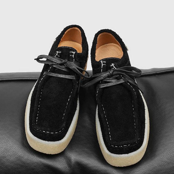 Men's Platform Moccasins Suede Black Height Increase Cream Sole Casual Shoes