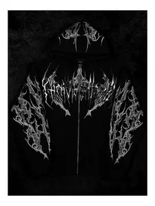 Men's Dark Metal Wind Printed Hoodie, Loose Fit Breathable Sport Jacket, Suitable for Gym Training & Streetwear, All Seasons