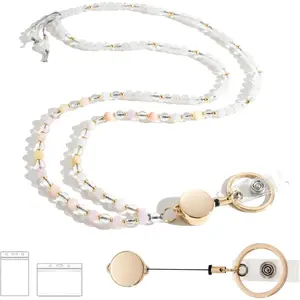 Retractable Lanyards for ID Badges and , Beaded Lanyards for Women  Stone, Teacher Lanyard High-Performance Cute Lanyard Morganite