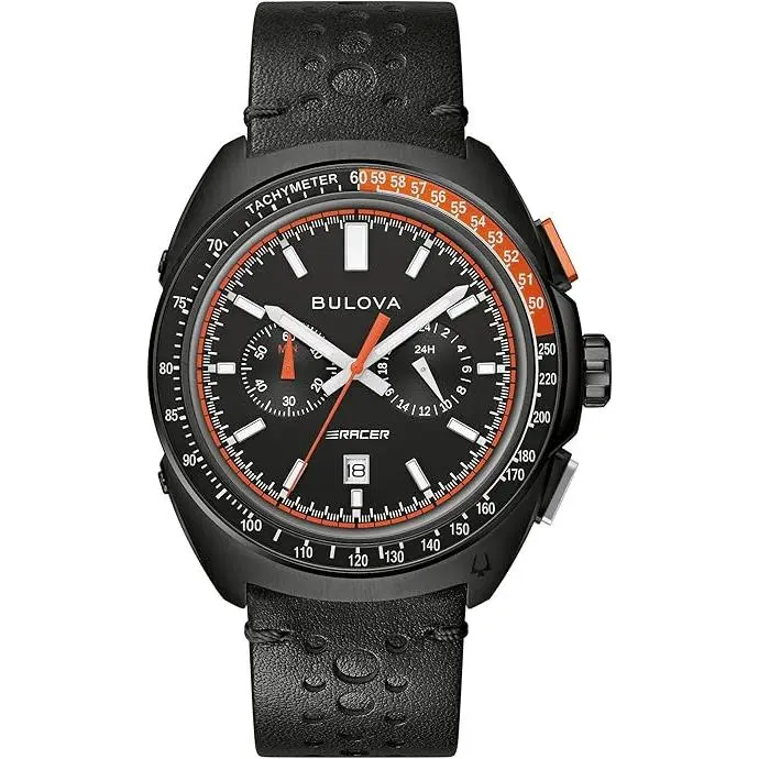 Bulova Men's Racer Motorsport Chronograph Watch 98B428 with Perforated Leather Band, Tachymeter, and 24-Hour Time Subdial