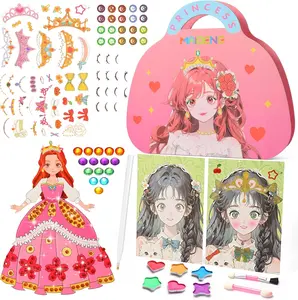 Art Crafts Activity for Kids - 3 in 1 Diamond Painting Art, Princess Paper Makeup Toys & Paper Craft Kit diamond art , Birthday Gift for Girls Ages 4-9