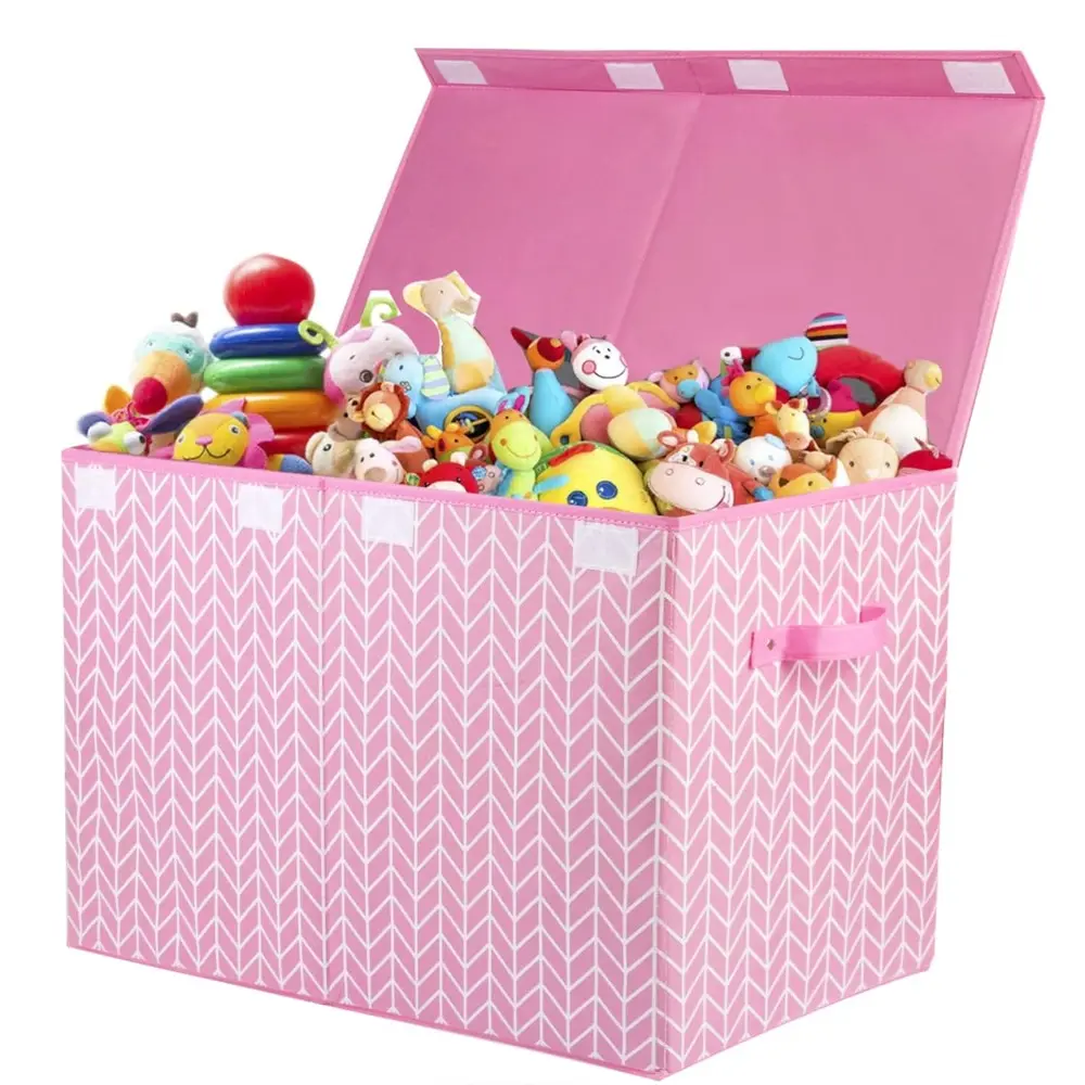 Large Toy Storage Box Chest for Girls, Kids, Sturdy Toy Box Bin Organizer Baskets with Lid for Living Room, Nursery, Closet, Bedroom, Playroom 25"x13" x16" (Pink) Mdf