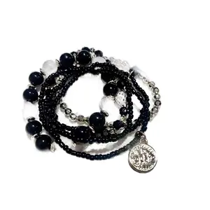 Black and White Beaded Stack Bracelets for Women