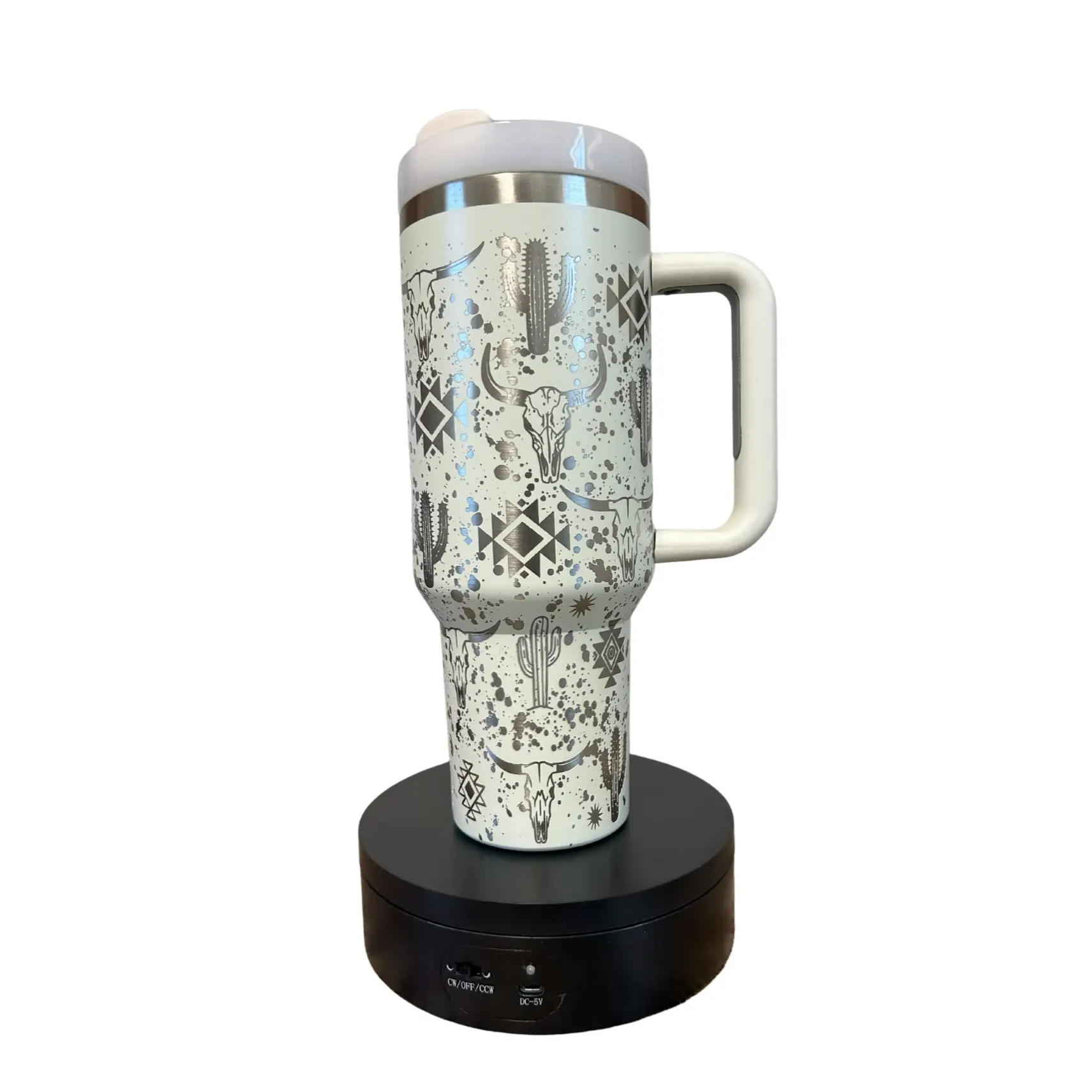 Western Splatter Engraved 40 oz Double Insulated Stainless Steel Tumbler with Lid Lavender Color Portable Personalized Drinkware