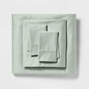 Full Solid Performance 400 Thread Count Sheet Set Silver Green - Threshold: Cotton Sateen, Wrinkle-Resistant, OEKO-TEX Certified