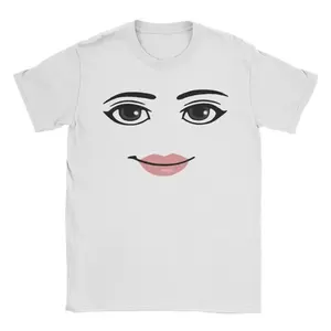 Lady's Casual Round Neck Short-Sleeve T-Shirt, Summer Harajuku Streetwear Top with Robot, Roblox & Woman Face Game Aesthetic Designs